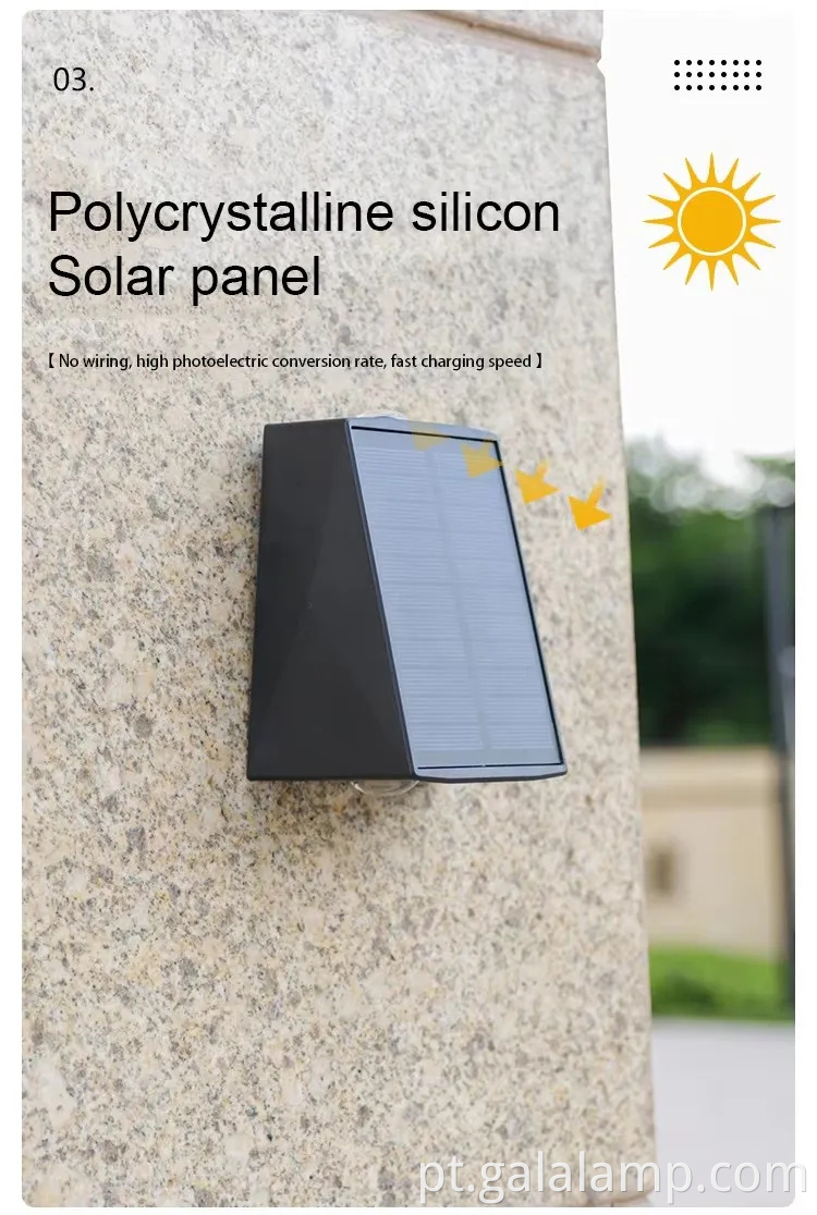 Luz de parede externa à prova d'água alimentada por energia solar para jardins